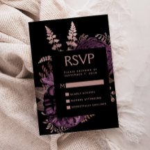 Mörkt Blommigt Lila Roséguld Bröllops RSVP