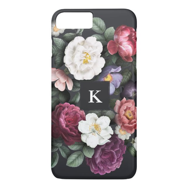 Mörkt blommigt på svart | Monogram Case-Mate iPhone Skal (Baksida)