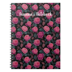 Mörkt Blommigt Rosa Rosmönster Anpassat Anteckningsbok