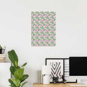 Mörkt blommigt sömlöst mönster Rosa blommor Grönt Poster