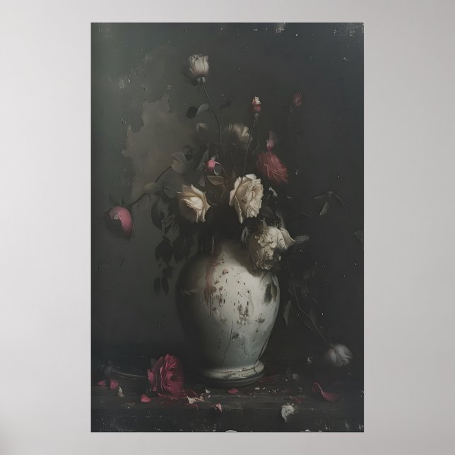 Mörkt blommigt tryckbart väggkonst, Blomma Olja Poster (Framsidan)