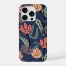 Mörkt blommigt tulpanmönstrat telefonfodral