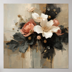 Mörkt blomsterarrangemang med Magnolia & Ros Still Poster