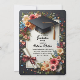 Mörkt blomstergestaltat elegant examensfest-inbjud inbjudningar