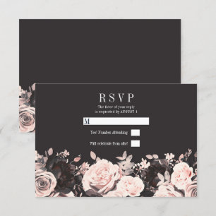 Mörkt blomsterglöd rosa kol svart bröllop RSVP Inbjudningar