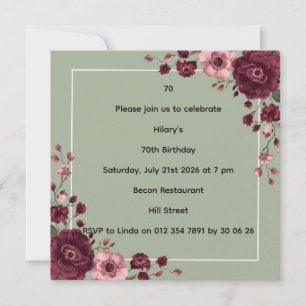 Mörkt blomstermotiv 70-års födelsedags elegant fes kort