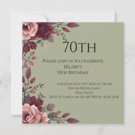 Mörkt blomstermotiv 70-årsfirande  Elegant kvällsf Kort