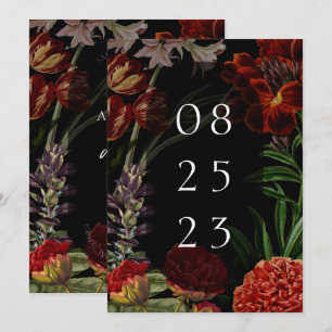Mörkt blomstermotiv till bröllop med dyster stämni spara datumet