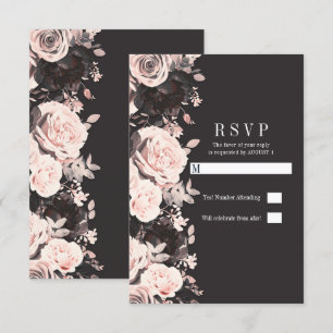 Mörkt blomsterröda kolgrå svarta bröllops-RSVP Inbjudningar