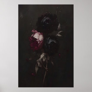 Mörkt blomsterstilleben-målning Dyster Peony-konst Poster