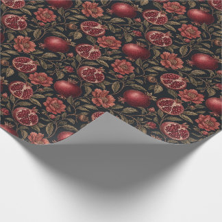 Mörkt Botaniskt Blommönster Granatäpple Vintage Tr Presentpapper