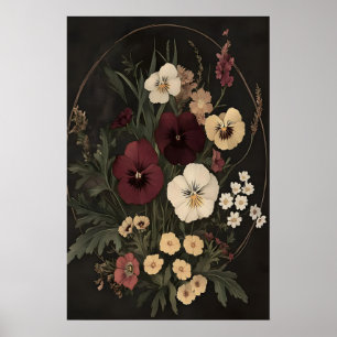 Mörkt botaniskt tryck, viktoriansk blomsteraesteti poster