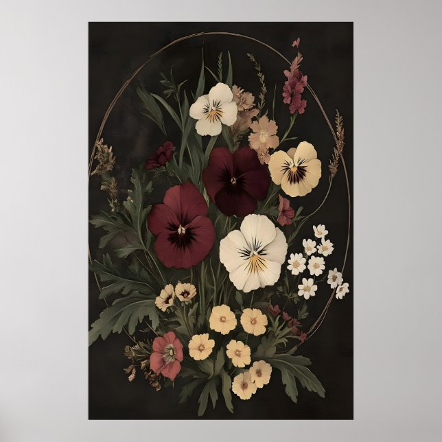 Mörkt botaniskt tryck, viktoriansk blomsteraesteti poster (Framsidan)