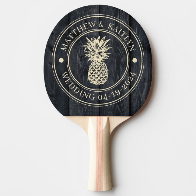 Mörkt Bränt Trä Ananas Bröllopsnamn Pingisracket (Framsidan)