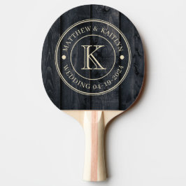 Mörkt Bränt Trä Bröllopsmonogram Pingisracket