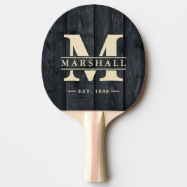 Mörkt Bränt Trä Monogram & Namn Överlägg Pingisracket