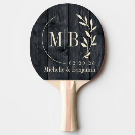 Mörkt Bränt Trädblad Bröllopsmonogram Pingisracket