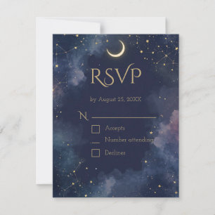 Mörkt Celestial RSVP-kort Halvmåne & QR-kod OSA Kort