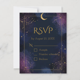 Mörkt Celestial RSVP-kort Lila & Marinblå moln OSA Kort