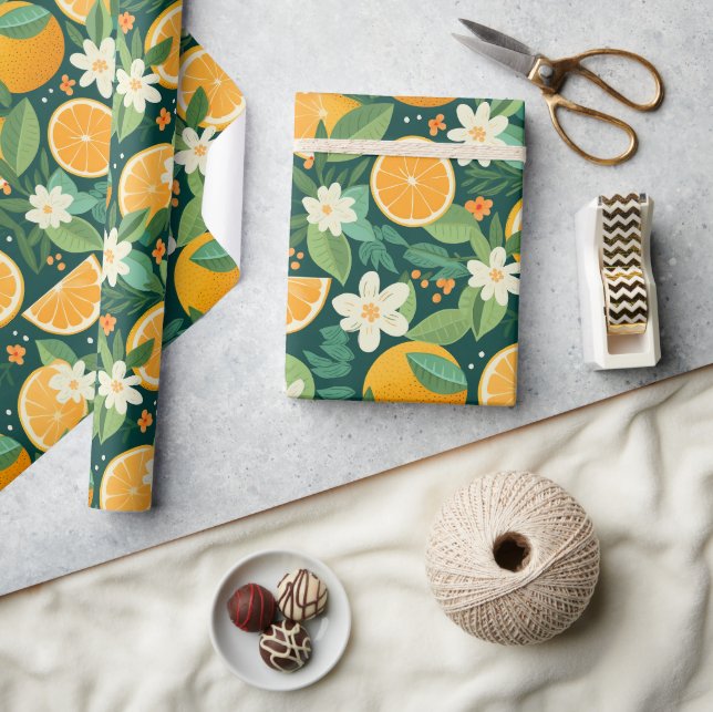 Mörkt Citruslund Blommig Present Presentpapper (Hantverk)