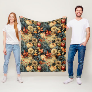 Mörkt Cottagecore Höst Pumpa Blommor Fleecefilt