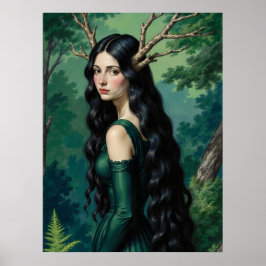 Mörkt Cottagecore Skogs Gudinnedruid Vintage Affis Poster