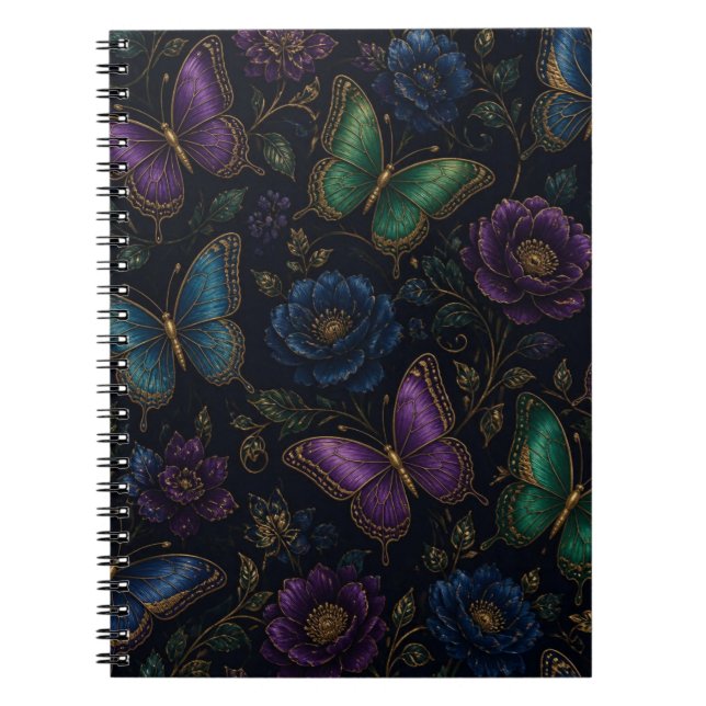 Mörkt Elegant Fjärilsmönster Anteckningsbok (Framsidan)