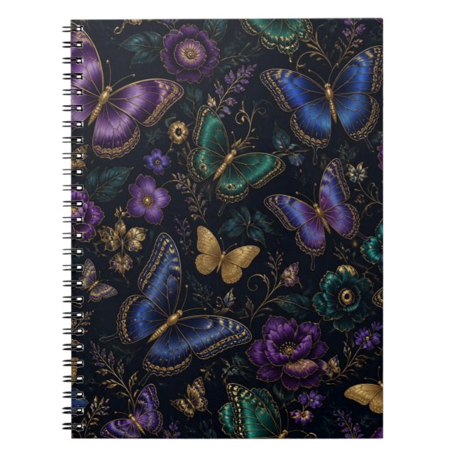 Mörkt Elegant Fjärilsmönster Anteckningsbok (Framsidan)