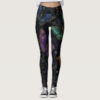 Mörkt Elegant Fjärilsmönster Leggings