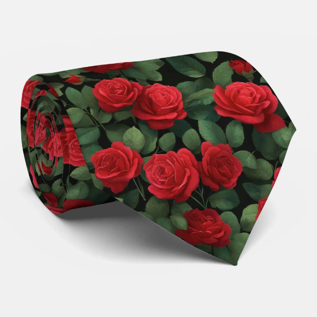 Mörkt Elegant Rödröse Mönster Slips (Rullad)