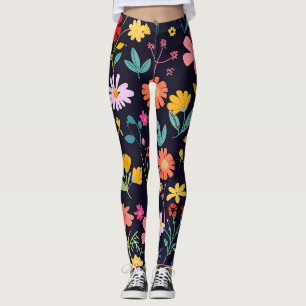 Mörkt Färggrant Spritt Blommigt Bohemskt Mönster Leggings