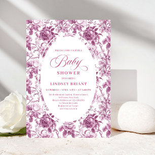 Mörkt fuchsia ros mönster toile baby shower inbjud inbjudningar