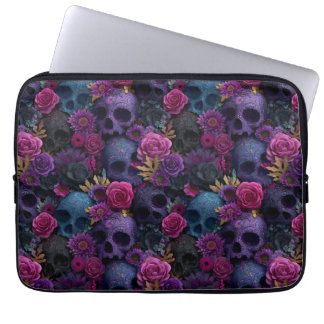 Mörkt gotiskt blomsterliknande skalle sömlöst möns laptop fodral