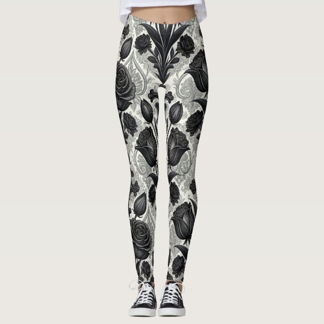 Mörkt gotiskt rosmönster (2) leggings (Framsida)
