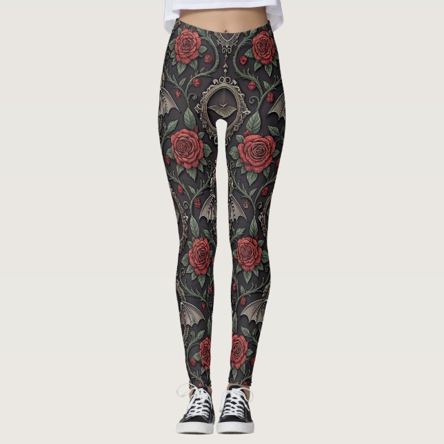 Mörkt gotiskt rosmönster (4) leggings (Framsida)