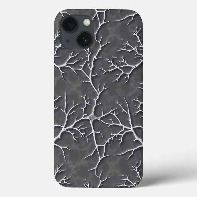 Mörkt grå iPhone-fodral med grenstrukturerad relie (Baksida)