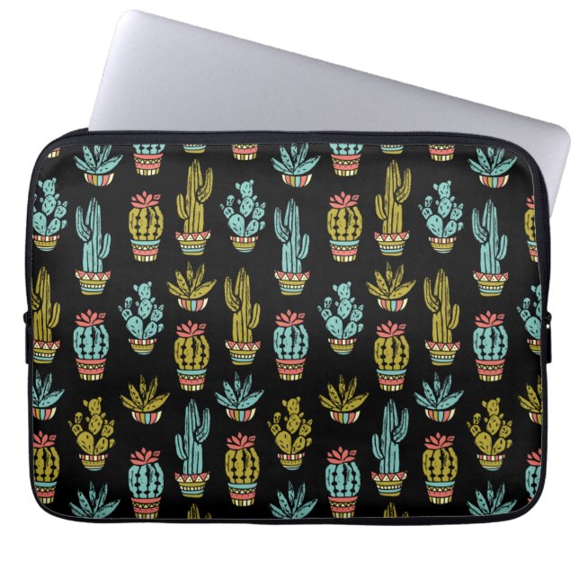 Mörkt Grungekaktusmönster Laptop Sleeve (Framsidan)