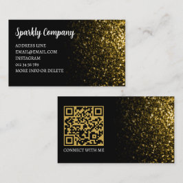 Mörkt guld falskt gnistrande svart elegant QR-kod Visitkort
