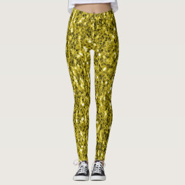 Mörkt guld gul falsk glittergnistrande leggings