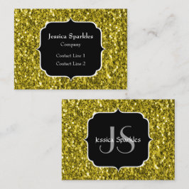 Mörkt guld gul falskt glitter gnistrar Monogram Visitkort