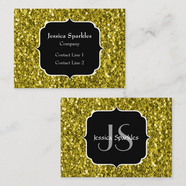 Mörkt guld gul falskt glitter gnistrar Monogram Visitkort (Fram/baksida)