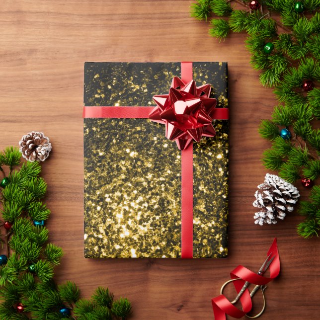 Mörkt guld gula falska glittergnistor presentpapper (Julgåva)