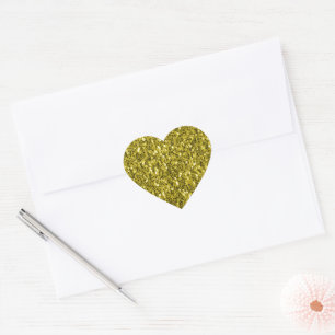 Mörkt guld gula falska glittergnistrar hjärtformat klistermärke