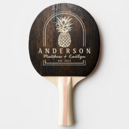 Mörkt hackblock Ananas Bröllopsbåge & Namn Pingisracket