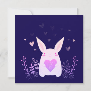 Mörkt indigo Alla hjärtans dag-kort med rosa kanin Julkort