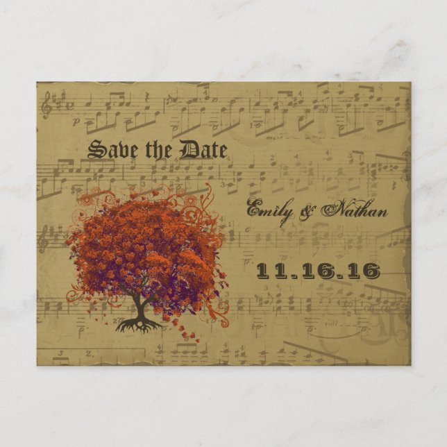 Mörkt korallhjärtbladsträd Spara datum Meddelande Vykort (Framsida)