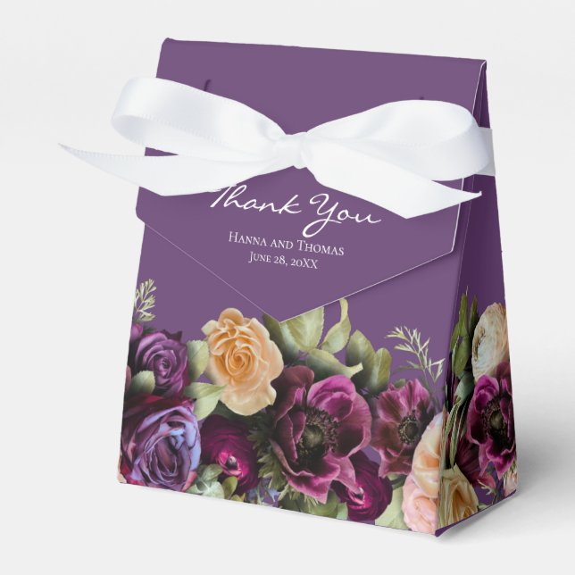 Mörkt Lavendel Elegant Blommig Bröllop Tacksamhet Presentaskar (Framsidan Sidan)