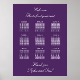 Mörkt Lila 9 Bord Bröllopsställning Diagram Affisc Poster