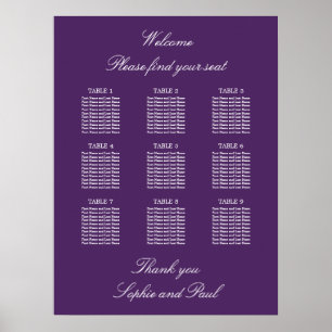 Mörkt Lila 9 Bord Bröllopsställning Diagram Affisc Poster