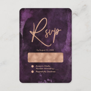 Mörkt lila akvarell roséguld bröllops-RSVP OSA Kort